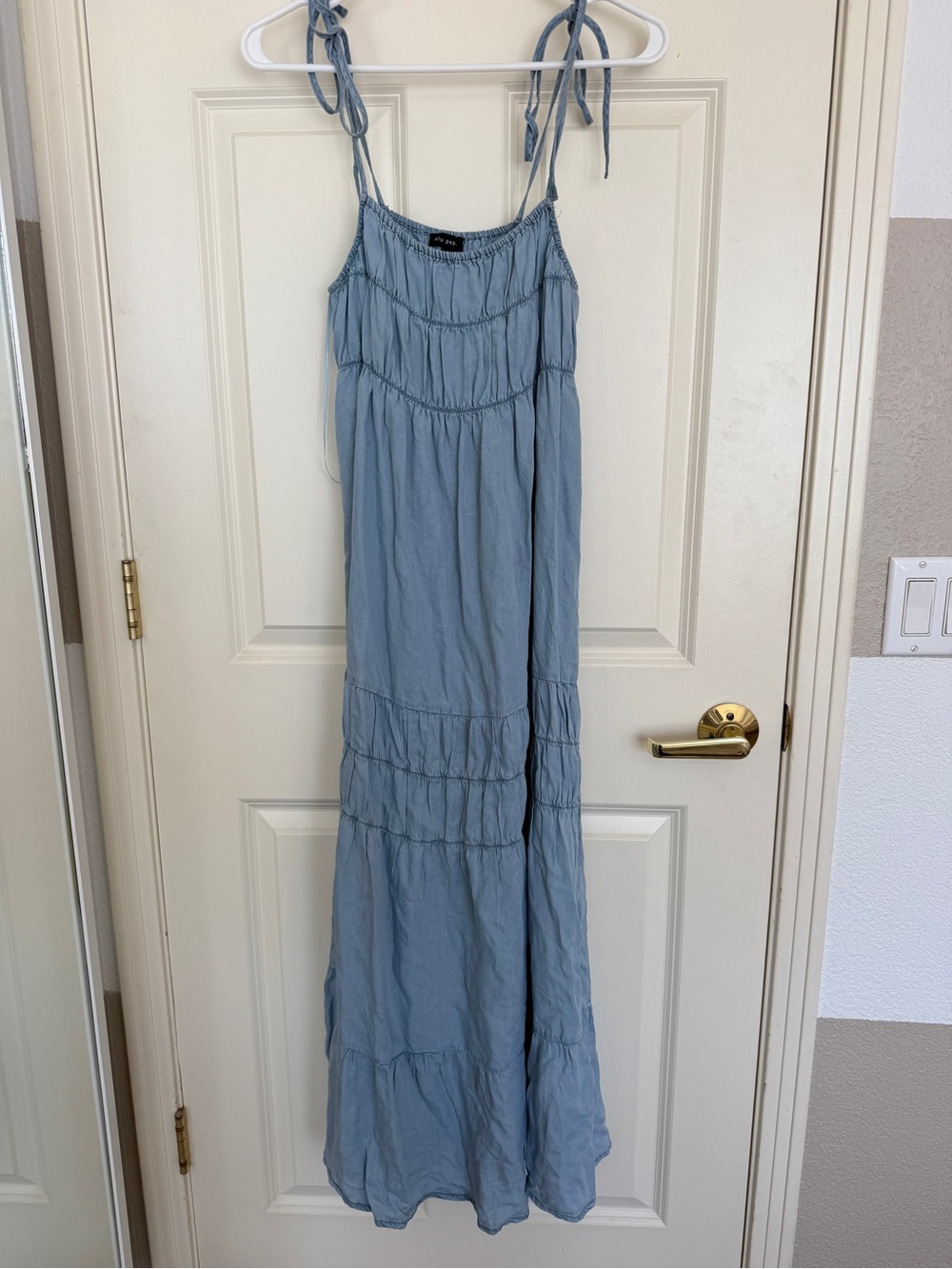 Blu Pepper Dusty Blue Tie-Shoulder Maxi Dress